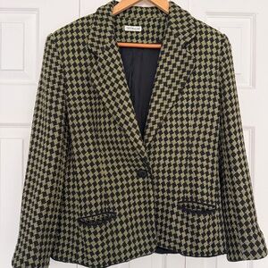 Vintage 100% woven silk Checkered Blazer Black/olive green by Ann May size 8